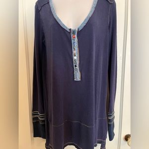 Free People Long Sleeve Hi-Lo Tunic Top with Festival of Snaps